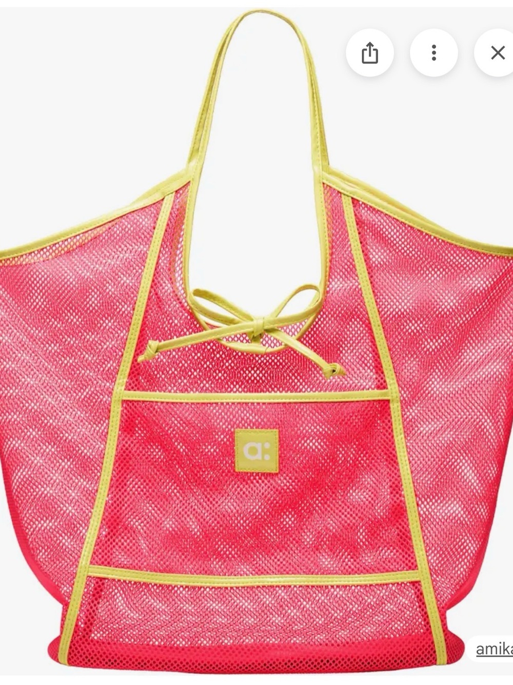 amika Hot Pink Mesh Tote with Yellow Trim